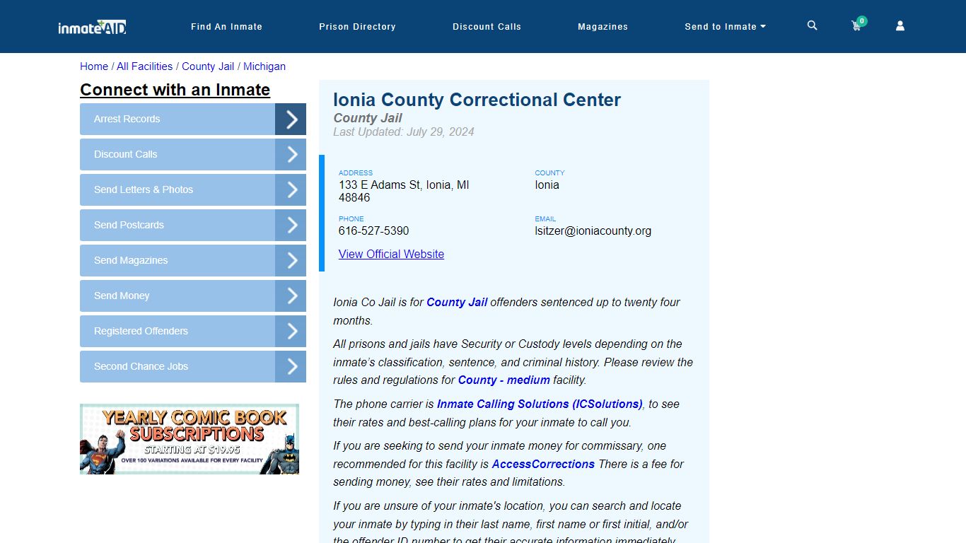 Ionia County Correctional Center - Inmate Locator